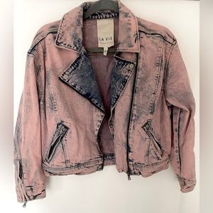 Rebecca Taylor LA VIE women’s moto jean jacket pink/jean
